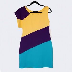 NWT Gygess One Sleeve Colourblock Midi Dress Size 10 EU 40